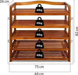 Casaria Schoenenrek 75x26x82cm – tot 40 Paar - Acaciahout Donkerbruin