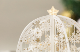3D Pop up kerstkaart Merry Christmas met sneeuwvlokken en gouden kerststerren
