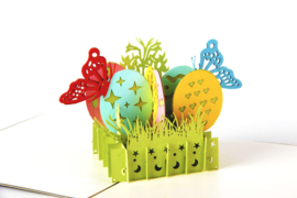 3D Paaskaart - uitnodiging vlinders en gekleurde Paaseieren