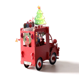 3D kerstkaart Kerstman Citroën 2CV eend met berichtenpaneel