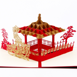 Pop up wenskaart Chinese paviljoen uitnodiging herinneringskaart