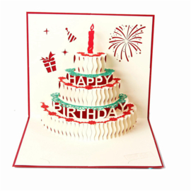 Pop up wenskaart verjaardagstaart Happy birthday