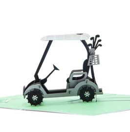 3D wenskaart met golfkarretje uitnodiging
