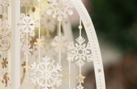 3D Pop up kerstkaart Merry Christmas met sneeuwvlokken en gouden kerststerren (vanaf 5 stuks)