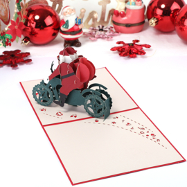 3D kerstkaart Kerstman op motor (vanaf 5 stuks)