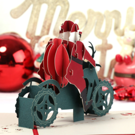 3D kerstkaart Kerstman op motor (vanaf 5 stuks)