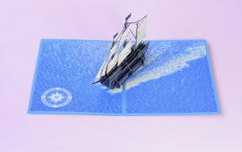 3D Pop up XL wenskaart Delfstblauw Zeilboot - Felicitatie - Gelukskaart - Verjaardagskaart met berichpaneel