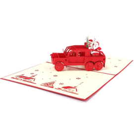 3D popup Kerstkaart Kerstman in Jeep met rendier Pop-up wenskaart (5 stuks)