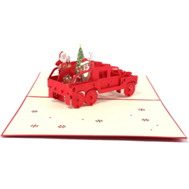 3D popup Kerstkaart Kerstman in Jeep met rendier Pop-up wenskaart