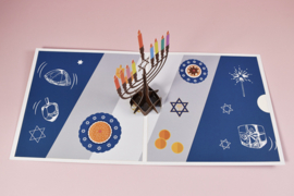 3D Pop up Chanoeka-kaart - Gelukkige Chanoeka - Nieuwjaarskaart Hanukkah met berichtpaneel