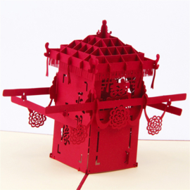 3D pop-up huwelijkskaart met oude Chinese klassiek rode draagstoel
