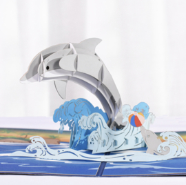 3D Pop up  XL dierenkaart Dolfijn - Zwemdiploma - Felicitatie - Verjaardagskaart