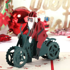3D kerstkaart Kerstman op motor (vanaf 5 stuks)