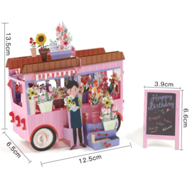 3D pop up verjaardagskaart vrolijke bloemenverkoper pop-up wenskaart