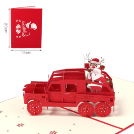 3D popup Kerstkaart Kerstman in Jeep met rendier Pop-up wenskaart