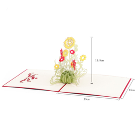 Bloemenkaart Zonnebloemen Valentijn Moederdag Felicitatie 3D pop-up wenskaart