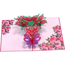 Bloemenkaart boeket Roos pop-up kaart