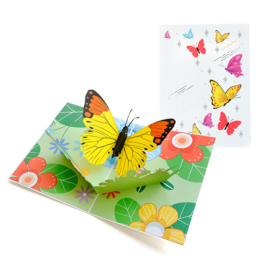 Pop up gelukskaart vlinder op bloemen wenskaart felicitatie vrijheid uitnodiging