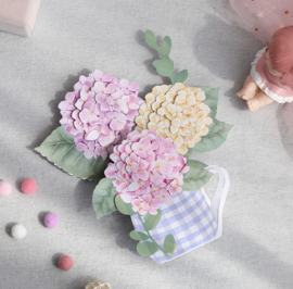 3D bloemenkaart kleurige Hortensia's in vaas