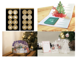 3 Luxe popup kerstkaarten - incl. enveloppen en 16 feestelijke sluitzegels