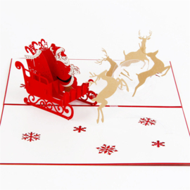 Kerstkaart met 3D kerstman en rendieren pop-up kaart (vanaf 5 stuks)