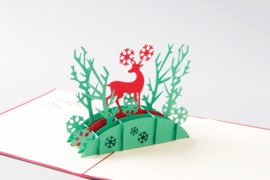 3D pop up kerstkaart met Kerst Hert Merry Christmas