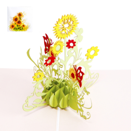 Bloemenkaart Zonnebloemen Valentijn Moederdag Felicitatie 3D pop-up wenskaart