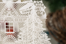 3D Pop up Kerstkaart Dreaming of  a white Christmas met  berichtenpaneel