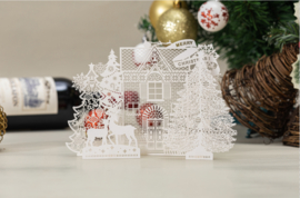 3D Pop up Kerstkaart Dreaming of  a white Christmas met  berichtenpaneel