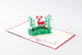 3D pop up kerstkaart met Kerst Hert Merry Christmas