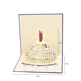 3D Verjaardagskaart pop up verjaardagstaart Blauw Happy Birthday