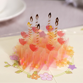 3D Verjaardagskaart Kristallen en droom kersen verjaardagstaart met kaarsjes