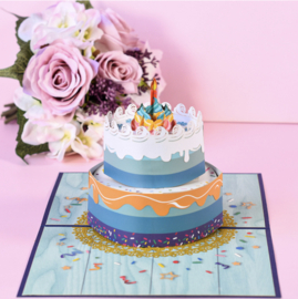 3D Pop up  XL Verjaardagskaart met grote taart - Happy Birthday!