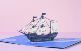 3D Pop up XL wenskaart Delfstblauw Zeilboot - Felicitatie - Gelukskaart - Verjaardagskaart met berichpaneel
