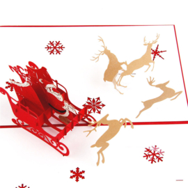 Kerstkaart met 3D kerstman en rendieren pop-up kaart