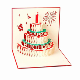 Pop up wenskaart verjaardagstaart Happy birthday