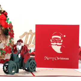 3D kerstkaart Kerstman op motor