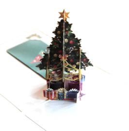 Popup Kerstkaart 3D kerstboom met cadeautjes pop-up kerstkaart met Berichtpaneel (vanaf 5 stuks)
