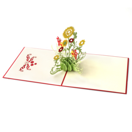 Bloemenkaart Zonnebloemen Valentijn Moederdag Felicitatie 3D pop-up wenskaart
