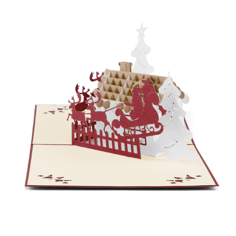 3D Kerstkaart met sneeuwpop en bakstenen huis (vanaf 10 stuks)