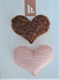 Click clips soft hearts teddy brown & rose