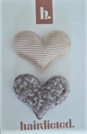Clips soft hearts beige & teddy gray