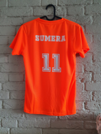Oranje sportshirts met naam en nummer
