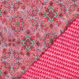 Katoen voile gewatteerd digitaal patchwork roze