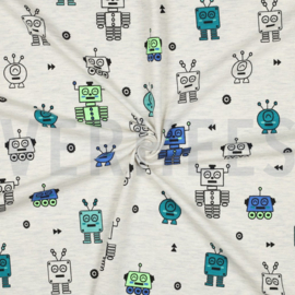 Jersey geméleerd neon robots ecru