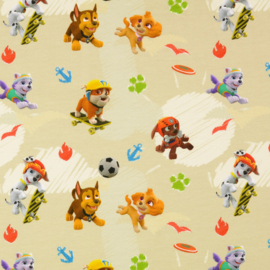 Katoen Jersey stof Paw Patrol Beige