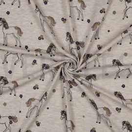 Jersey geméleerd glitter paarden licht zand