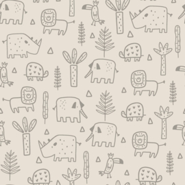 Stretch badstof bedrukt dieren beige