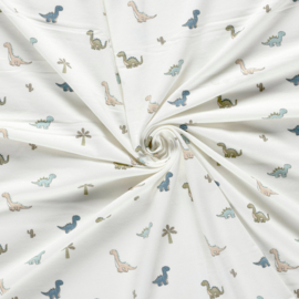 Katoen Jersey stof bedrukt Dinosaurussen Gebroken wit