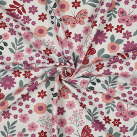 French Terry bloemen gebroken wit